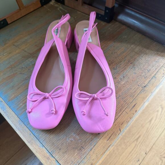 Bibi Lou Women Sling Back Shoe Square Toe Ballet Block Heel SZ 11 Pink Leather - Picture 1 of 10
